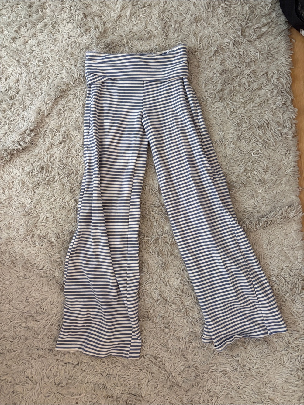 Edikted Navy & White Striped Wide-Leg Fold-Over Waist Pants